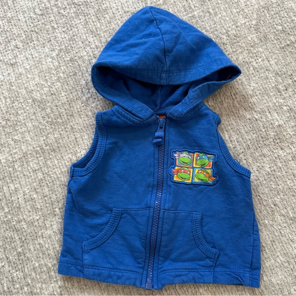 Nickelodeon Ninja Turtles Baby Blue Hooded Vest Zip Front 6-9 Months TMNT